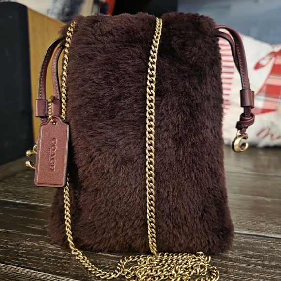 Coach Handbags - Coach Drawstring Shearling Pouch in Burgundy/Sangria